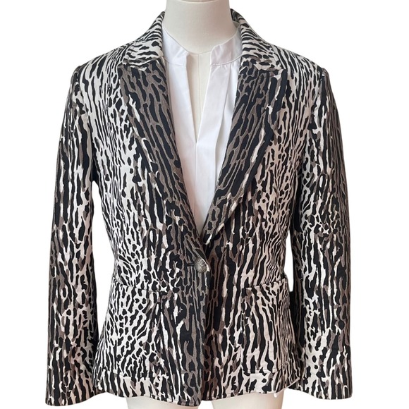 St. John Size 6 Animal Print Blazer Brown Black Metallic Button Career Jacket - Picture 1 of 14